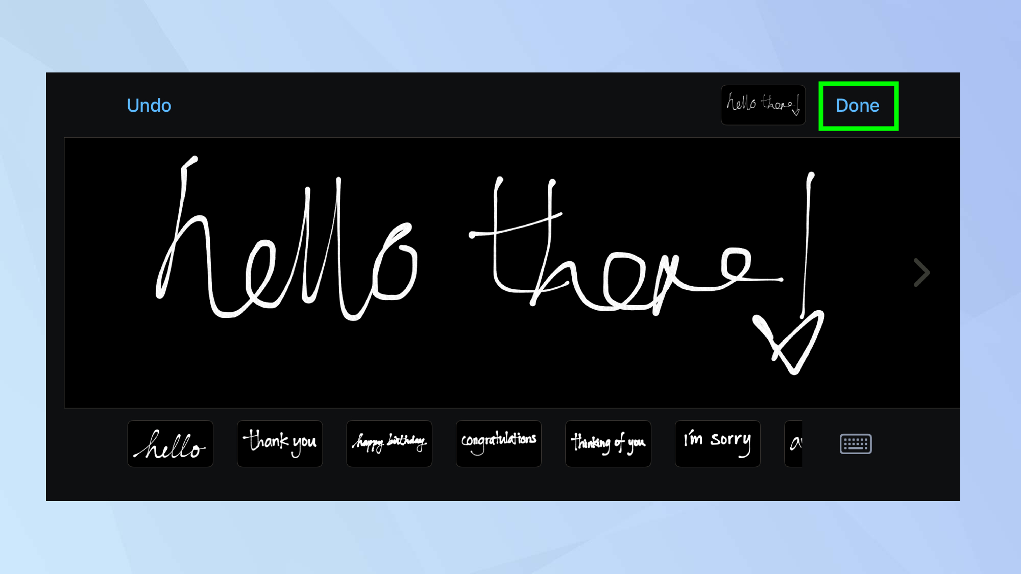 Handwritten message on iPhone canvas 
