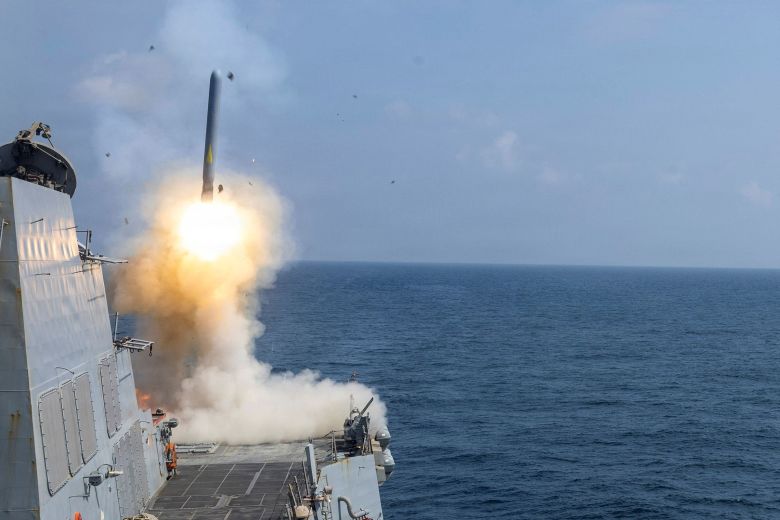 The USS Delbert D. Black fires a Tomahawk Land Attack Missile from an undisclosed location on February 28, 2026.