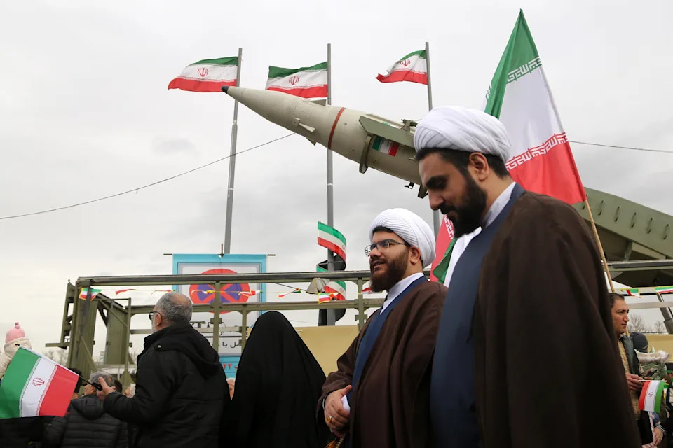 Missiles produced by Iran’s armed forces are displayed during celebrations marking the 47th anniversary of the 1979 revolution led by Ayatollah Ruhollah Khomeini, earlier this month. / Anadolu / Anadolu via Getty Images