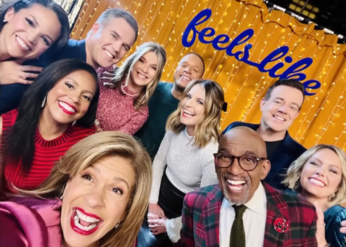 Today Show hosts smiling together in a group selfie amid behind-the-scenes toxic drama and Savannah Guthrie’s tearful return.