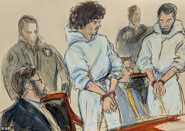 Emir Balat, left, and Ibrahim Kayumi, far right, were charged on Monday with attempting to provide material support to ISIS, use of a weapon of mass destruction, and other crimes. The pair were being held without bail after their court appearance