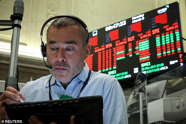 A trader reacts on the floor of the New York Stock Exchange as markets respond to rising energy prices and uncertainty over the war in Iran