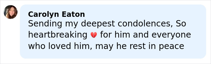 Comment expressing condolences about Eric Dane’s cause of passing and heartfelt loss shared on social media.