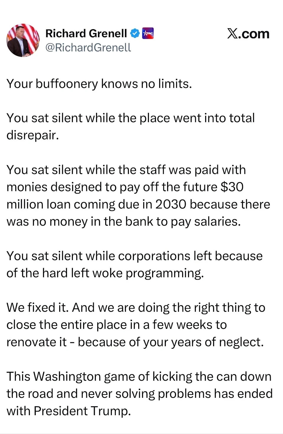 Grenell didn't mince words in his response. / Screenshot / Grenell