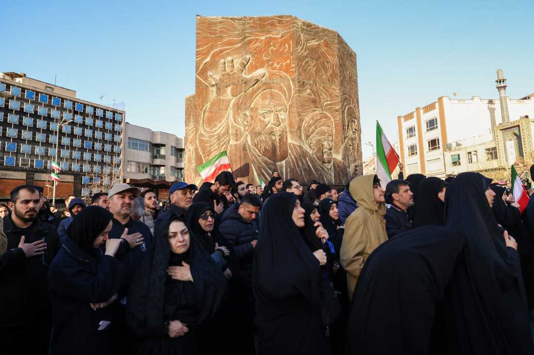 People mourn the death of Iran's supreme leader Ayatollah Ali Khamenei, who was killed in joint US and Israeli strikes, at a square in Tehran on March 1, 2026. Ayatollah Ali Khamenei, Iran's supreme leader since 1989 and sworn enemy of the West, was killed in the opening salvo of a massive US and Israeli attack that extended into a second day on March 1, as the two powers seek to topple the Islamic republic.