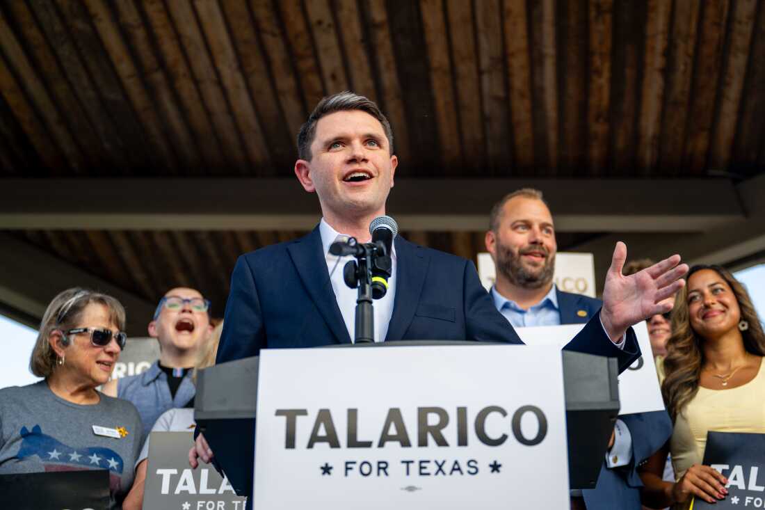 Democratic Texas State Rep. James Talarico speaks during a campaign launch rally on September 9, 2025 in Round Rock, Texas.