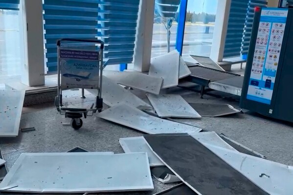 This image taken from a video shows damages at the Nakhchivan International Airport following what Azerbaijan's Foreign Ministry said was a drone attack carried out by Iran on its exclave of Nakhchivan, Azerbaijan, Thursday, March 5, 2026. (AP Photo)