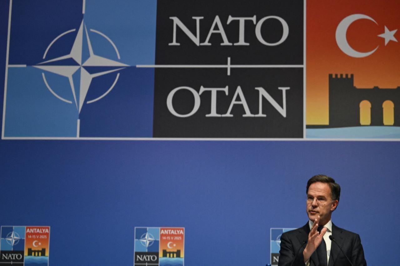 NATO Secretary General Mark Rutte addresses a press conference following an informal meeting of NATO foreign ministers, in Antalya, May 15, 2025. (AFP Photo)
