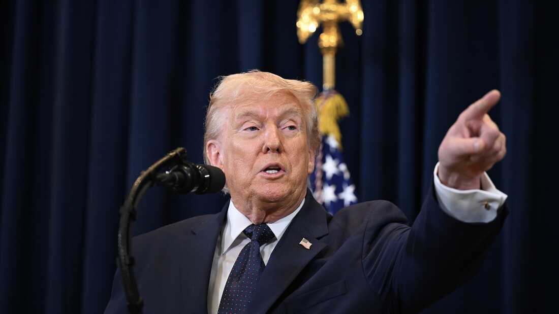 President Trump speaks to reporters during a news conference at Trump National Doral Miami on March 9 in Doral, Fla.
