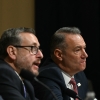 Left to right, Rodney Scott, commissioner of U.S. Customs and Border Protection, Joseph Edlow, director of U.S. Citizenship and Immigration Services, and Todd Lyons, acting director of U.S. Immigration and Customs Enforcement, testify during a House Committee on Homeland Security hearing on Feb. 10, 2026.