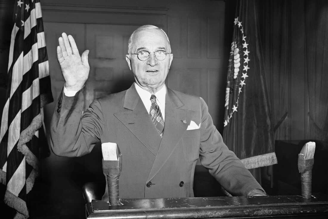 President Truman gives an address to the American people about the Korean War from the White House in July 1950.