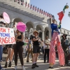 Protesters demonstrate against federal immigration actions at an "ICE Out of Everywhere" rally in front of City Hall in downtown Los Angeles on January 31.