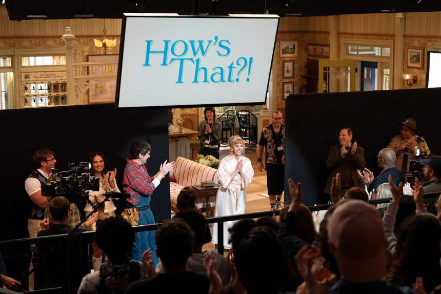 (from left) Zane Philips, Brittany O’Grady, Matt Cook, Lisa Kudrow, Tim Bagley and Barry Shabaka Henley in “The Comeback” Season 3.