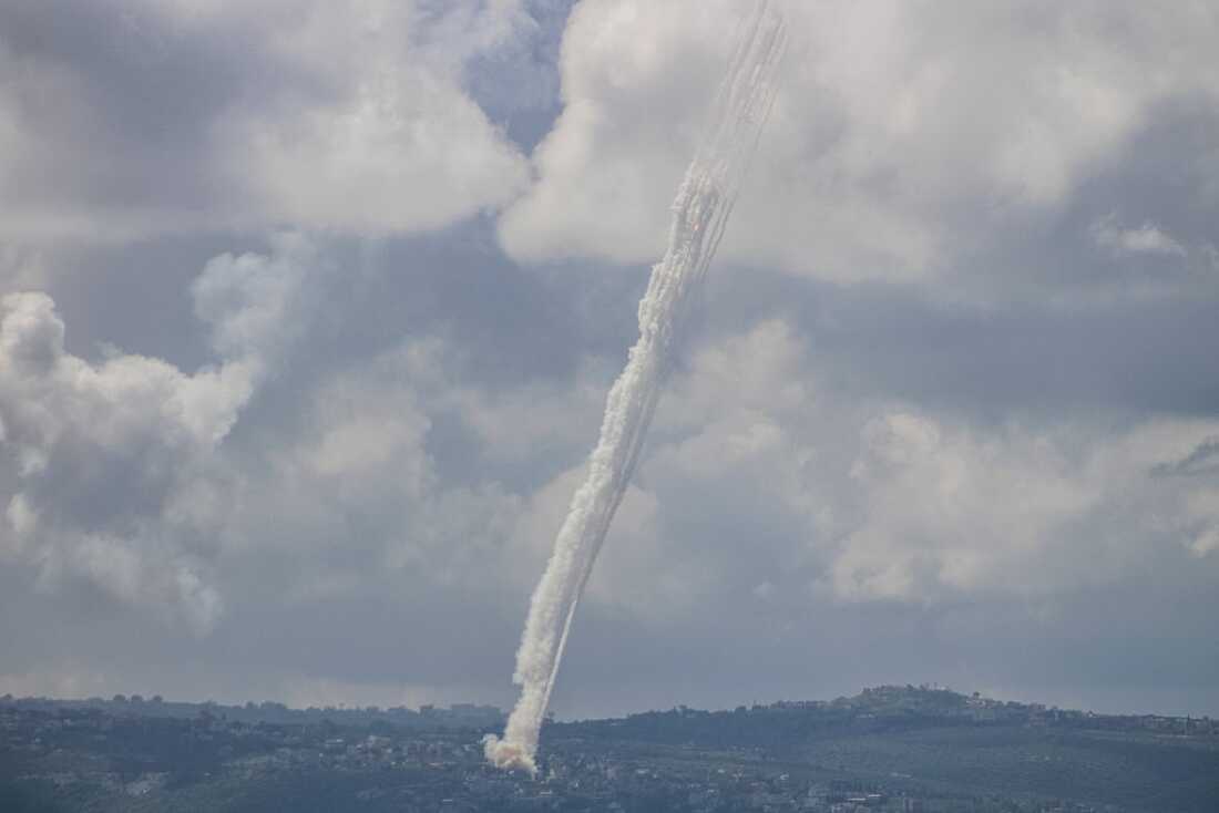 This photograph taken from the southern city of Tyre, shows rockets fired from Lebanon towards Israel on March 24, 2026.