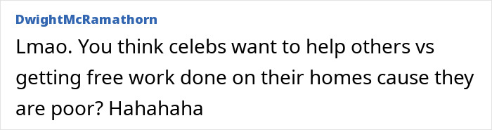 Comment text on screen discussing celebrities and free work, related to Oscars gift bag controversy.