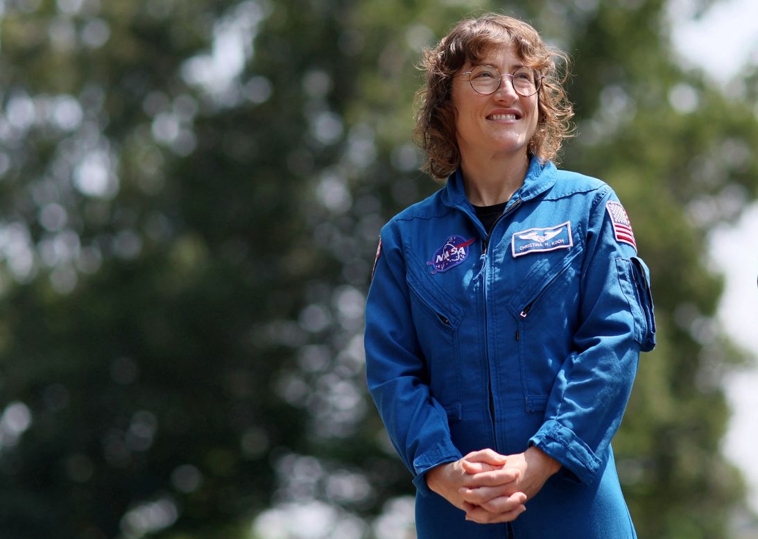 Christina Koch, Artemis II mission specialist, takes part in a press conference outside the US Capitol building in Washington, DC, in May 2023.