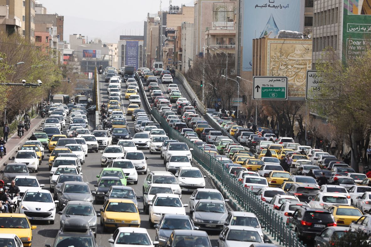 Heavy traffic clogs the streets of Tehran on February 28.