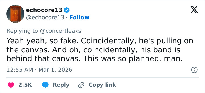 Tweet discussing a staged moment during a chaotic Brit Awards performance where a singer was pushed off stage. Tweet discussing a staged moment during a chaotic Brit Awards performance where a singer was pushed off stage.