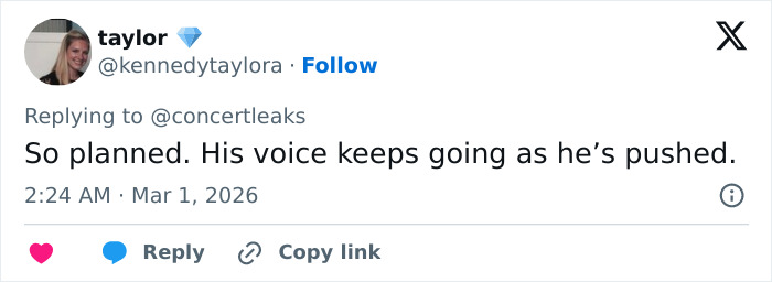 Tweet discussing chaos at Brit Awards, mentioning a singer pushed off stage mid performance while voice continues. Tweet discussing chaos at Brit Awards, mentioning a singer pushed off stage mid performance while voice continues.