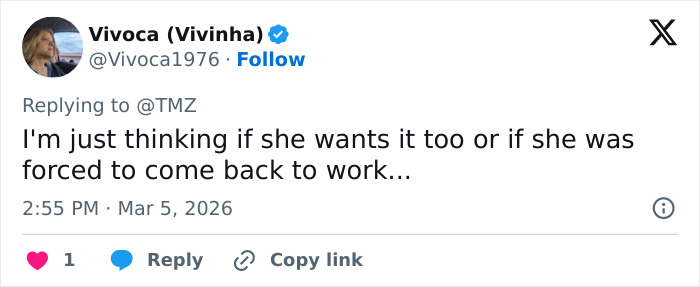 Twitter reply from user Vivoca questioning if Savannah Guthrie was forced to return to work amid toxic drama on Today Show.