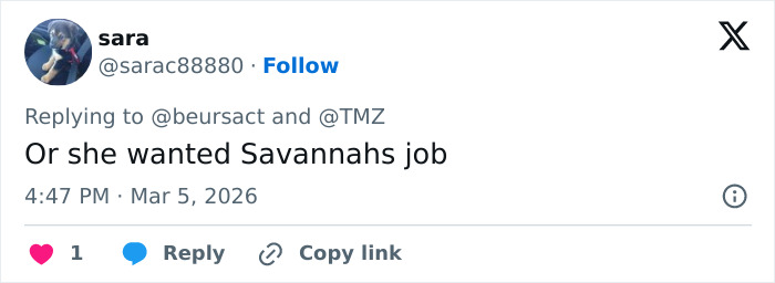 Twitter user replying to TMZ, commenting on behind-the-scenes toxic drama involving Savannah Guthrie’s Today Show return.