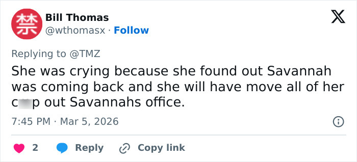 Tweet discussing toxic drama behind the scenes amid Savannah Guthrie’s tearful return to the Today Show.