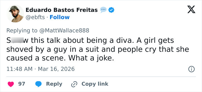 Tweet screenshot showing a witness exposing what really happened after viral Oscars moment with Teyana Taylor and security guard.