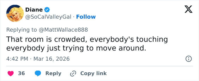 Screenshot of a social media post describing crowded conditions during a viral Oscars moment involving Teyana Taylor and a security guard.