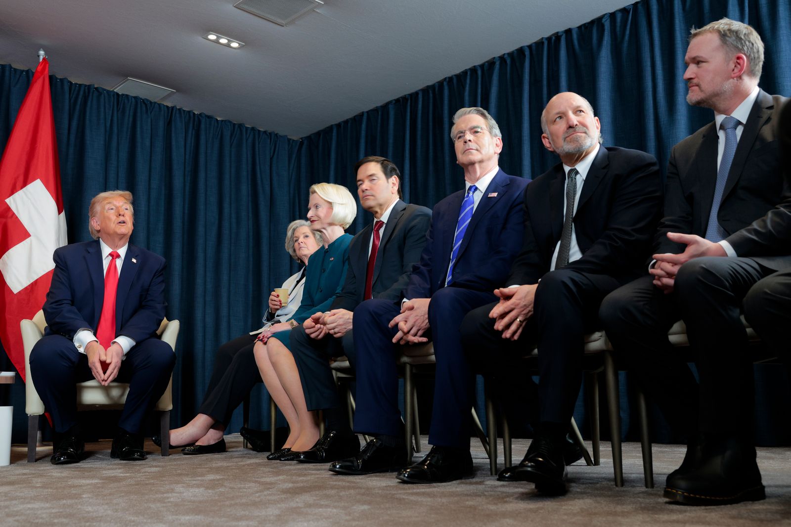 U.S. President Donald Trump  attends a bilateral meeting with President of Switzerland Guy Parmelin  as  White House...