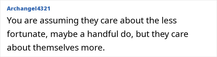 Comment about nominees caring more for themselves than the less fortunate, related to jaw-dropping $346K Oscars gift bag.