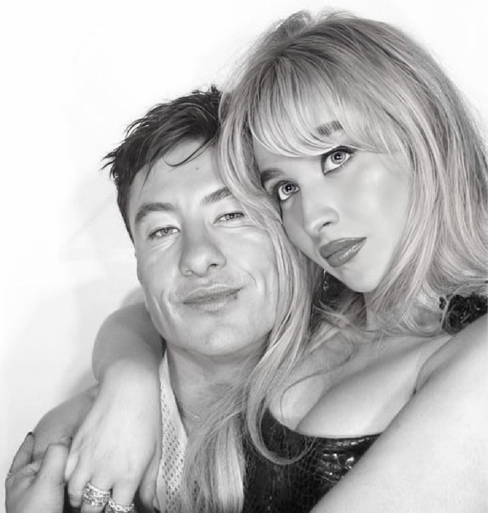Barry Keoghan posing closely with a woman, reconsidering acting career amid backlash over his looks from fans.