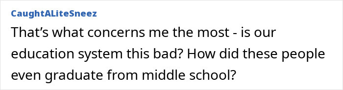 Text post by user CaughtALiteSneez expressing concern about the education system and questioning middle school graduation.