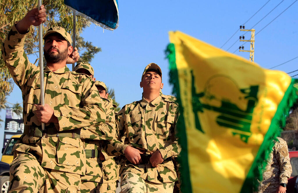 Hezbollah members seen marching, February 18, 2017 