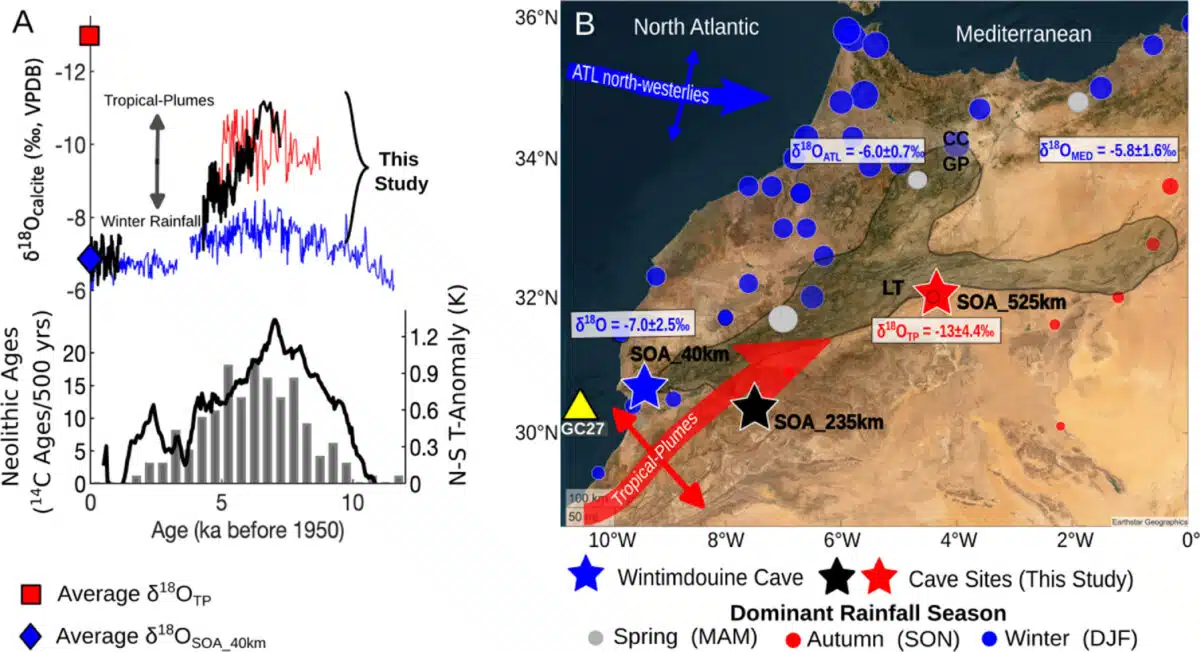 Climate Map Showing Cave Sites And Rainfall Pathways In Northwest Africa.