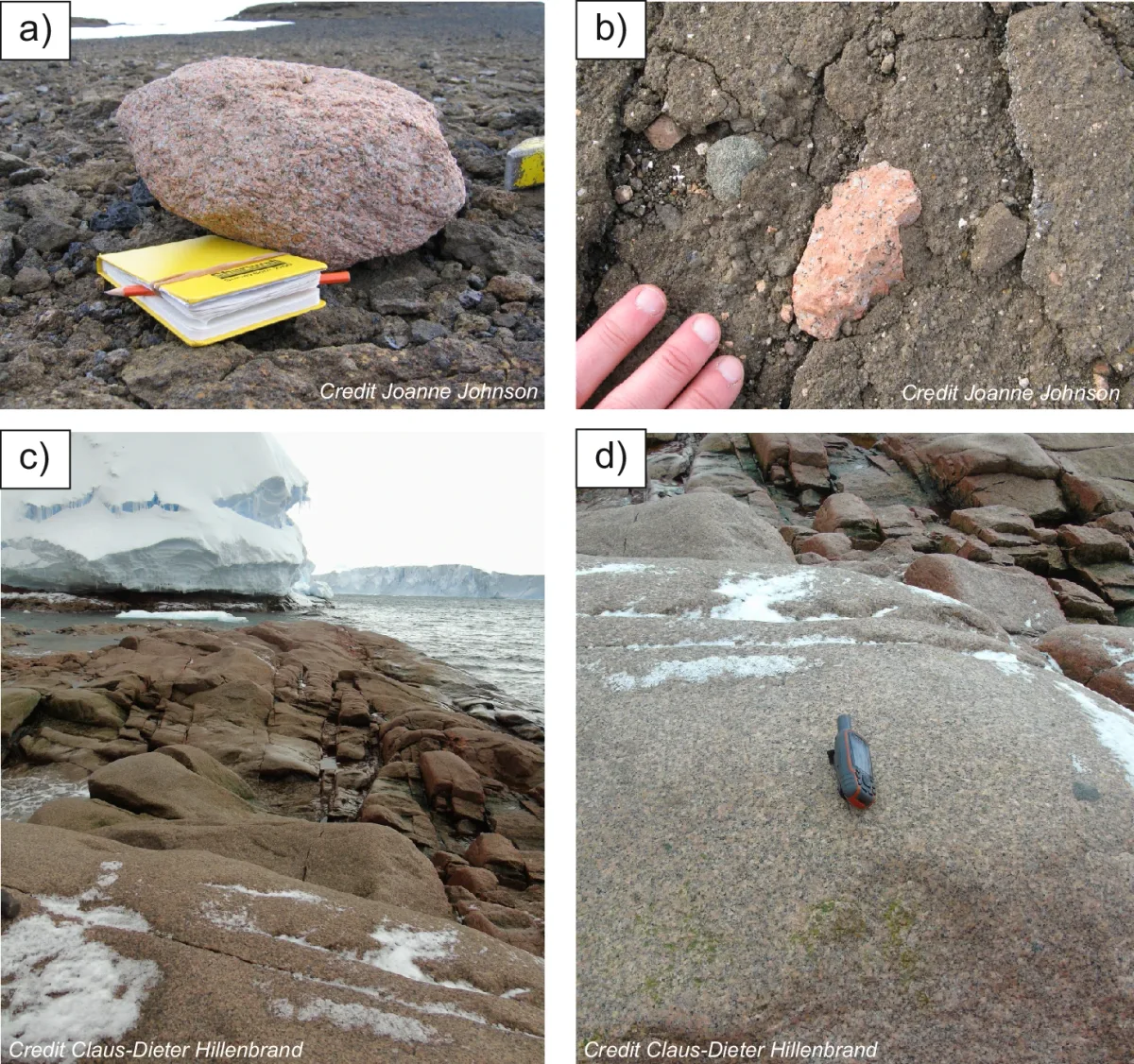 Examples of pink granite in the Pine Island Glacier region