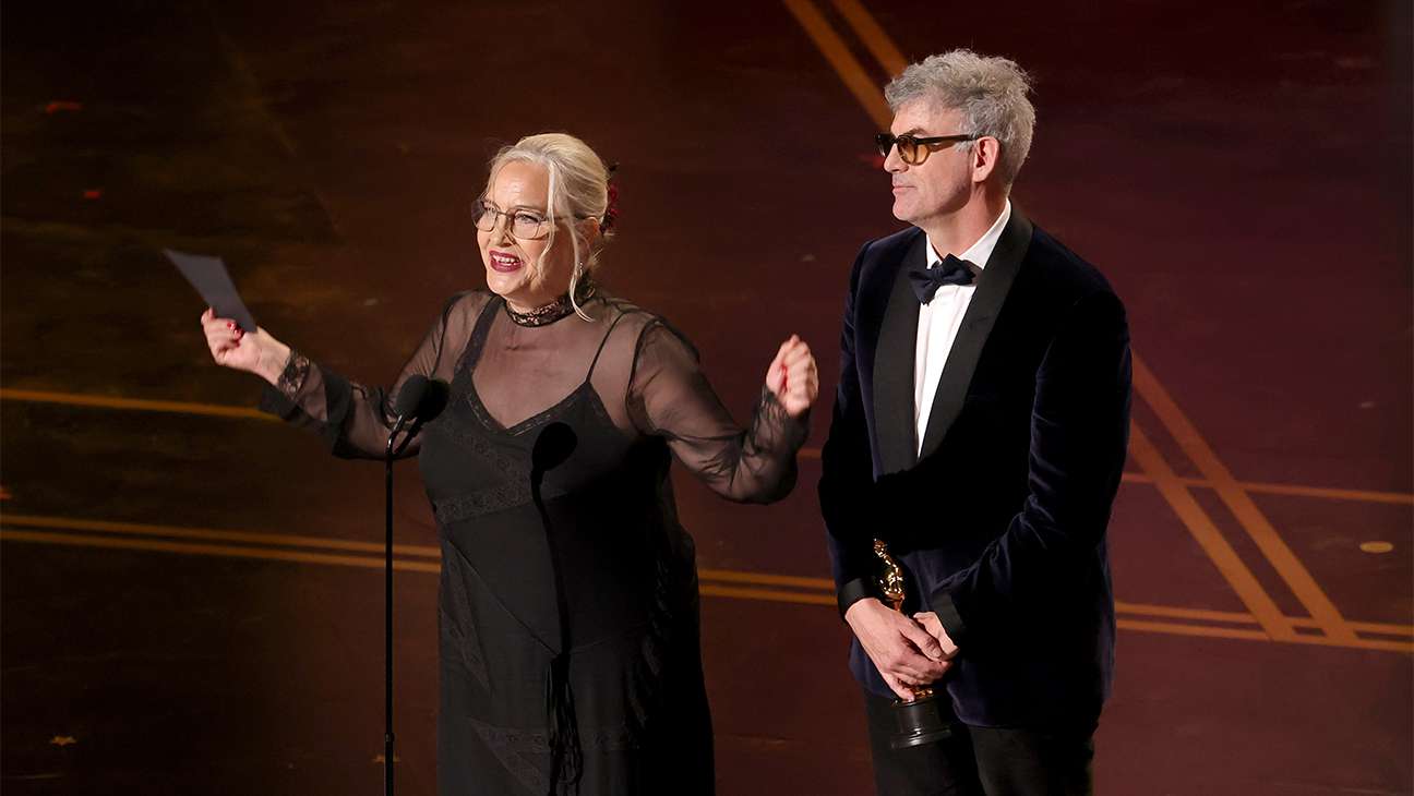 Tamara Deverell and Shane Vieau accept the Production Design award for “Frankenstein” onstage during the 98th Oscars at Dolby Theatre on March 15, 2026 in Hollywood, California.
