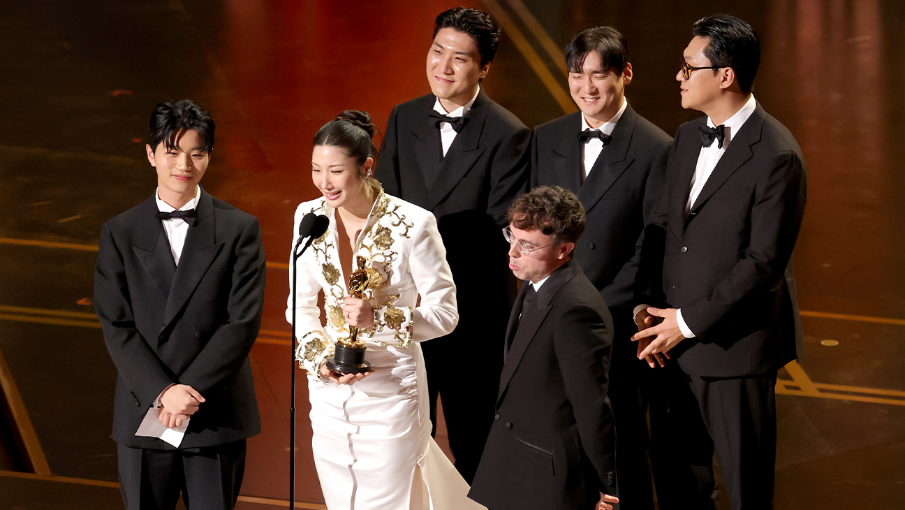 From left: Yuhan, EJAE, ZHUN, Mark Sonnenblick, NHD and 24 accept the Original Song award for "KPop Demon Hunters" onstage during the 98th Oscars at Dolby Theatre on March 15, 2026 in Hollywood, California.