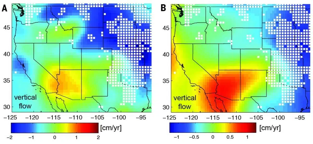 Maps Showing Vertical Flow Across A Region, With Downward Flow In Blue And Upward Flow In Red, Highlighting Spatial Variations In Movement.