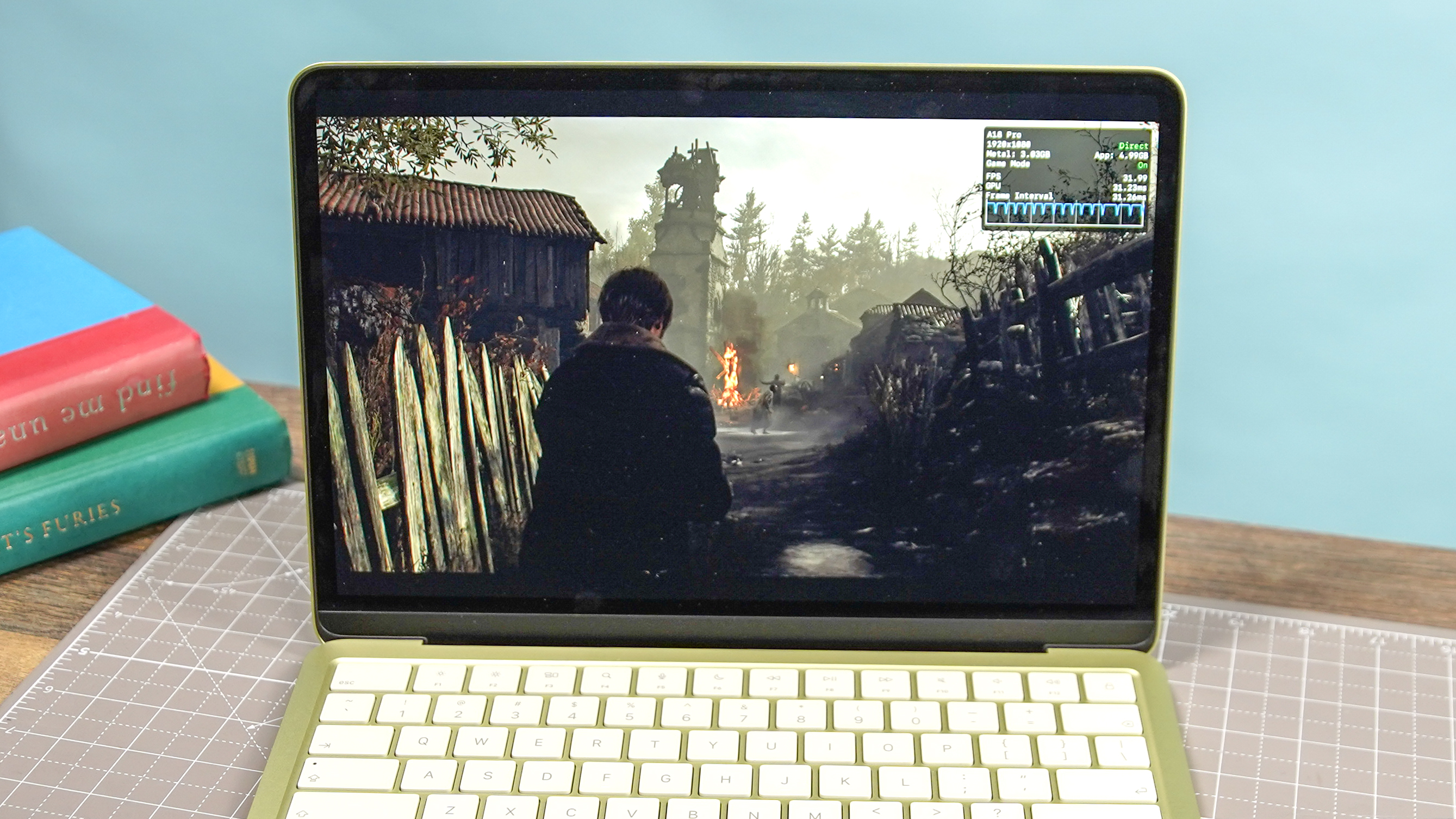 Resident Evil 4 Remake running on a MacBook Neo.