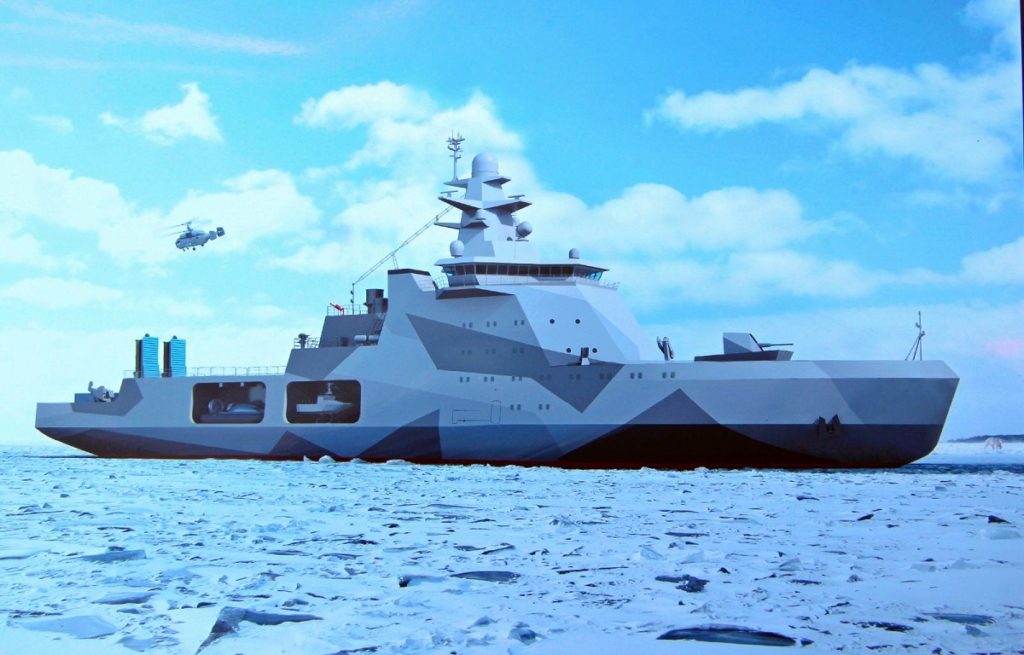 Club K containers at the stern of ice-class project 23550 patrol ship