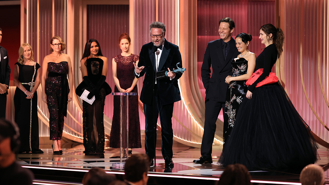 The cast of 'The Studio' accepts their award for best ensemble in a comedy series.