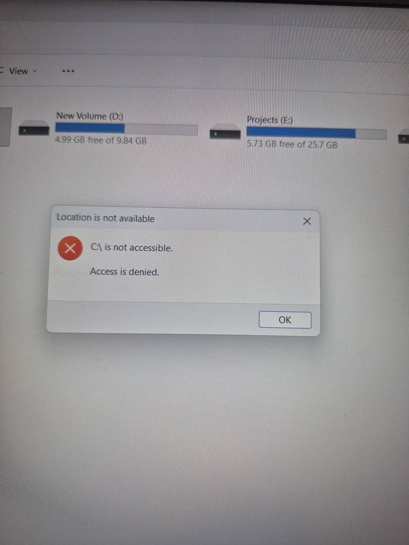 Windows 11 C drive is not accessible. Access is denied