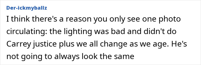 Screenshot of a comment discussing Jim Carrey’s new face and the actor’s changing appearance with age.