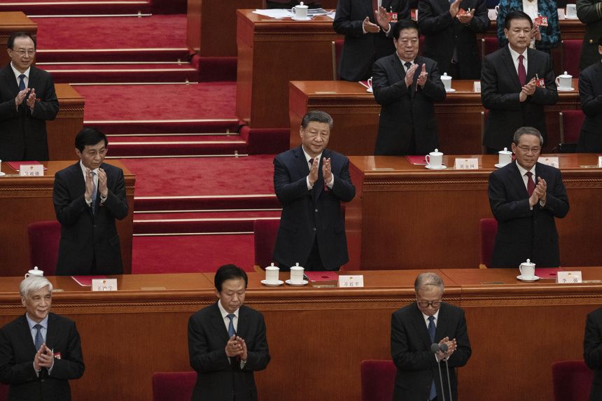 Xi Jinping at the closing session of the National Peoples Congress at the Great Hall of the People on March 11, 2025 in Beijing.