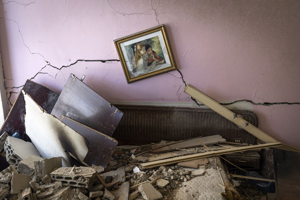 A damaged hotel room is seen Thursday, March 5, in Hazmieh, Lebanon, a suburb southeast of Beirut.