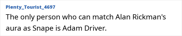 User comment from online forum expressing opinion on actor Adam Driver as Snape amid Harry Potter series debate over character race change.