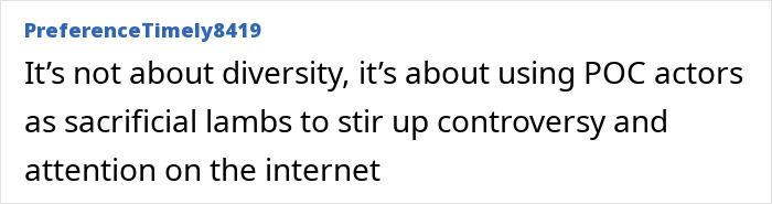 Screenshot of an online comment criticizing the use of POC actors to stir controversy in HBO’s Harry Potter series trailer.