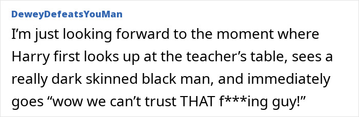 Screenshot of a social media comment showing fans' anger over HBO's Harry Potter series trailer and character race change controversy.