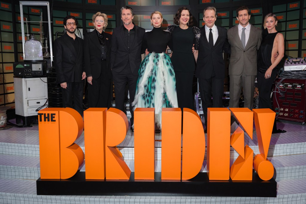 John Magaro, Annette Bening, Christian Bale, Jessie Buckley, Maggie Gyllenhaal, Peter Sarsgaard, Jake Gyllenhaal, and Julianne Hough attends the U.S. premiere of Warner Bros. Pictures' "THE BRIDE!"