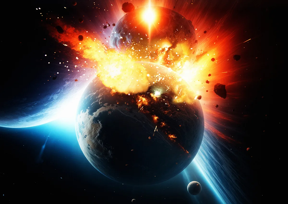 Artist's impression of planets colliding. Credit: Victor Habbick Visions/Science Photo Library